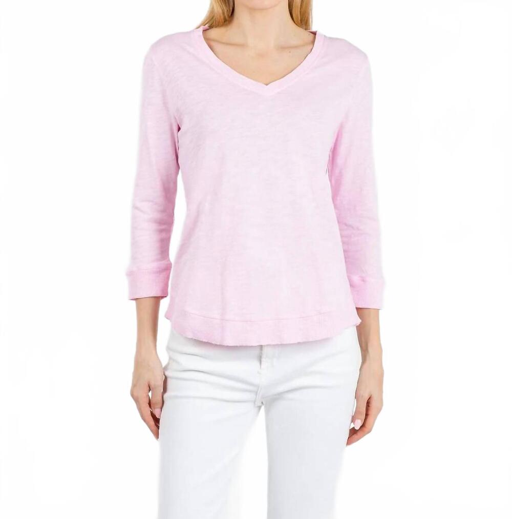 NEW ELLIOTT LAUREN silvie rib three-quarter sleeve v-neck tee in petal